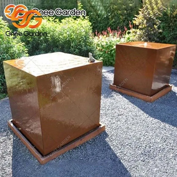corten square water fountain