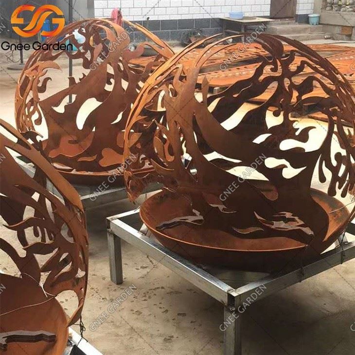 corten outdoor pit sphere