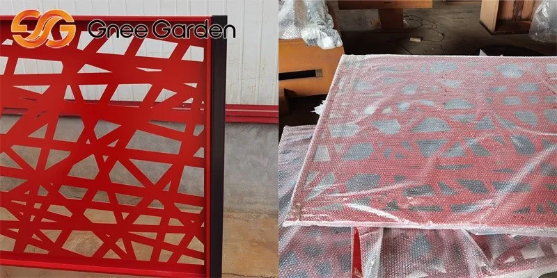 Red Geometric Pattern Corten Metal Garden Screen Red Geometric Pattern Corten Metal Garden Screen