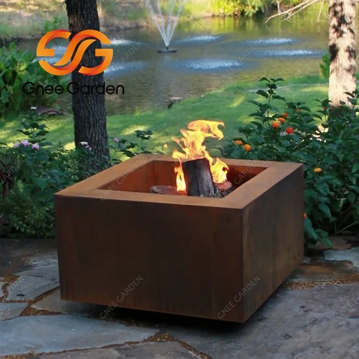 Corten Steel square smokeless fire pit